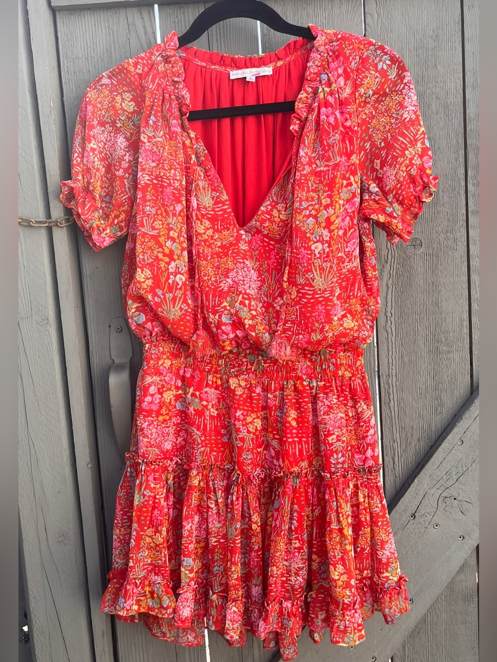 We’re All Pretty Girls Floral Mini Dress Tiered Skirt Orange Size Small - Picture 8 of 9